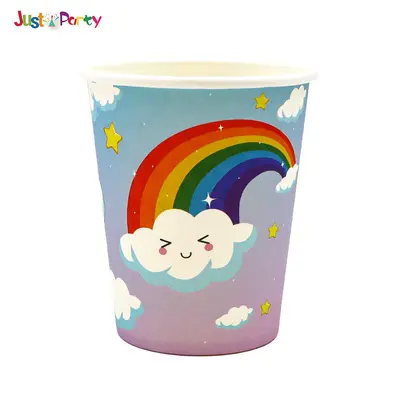 White Cloud Rainbow Children's Birthday Party Paper Plate, Cup and Napkin Set - 9