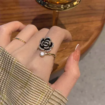 Korean luxury zircon pearl ring for women vintage niche design bow knot open adjustable ring hand jewelry - 11