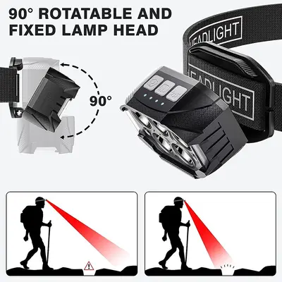 5 LED Head-Mounted Headlamp USB Rechargeable Smart Sensor Lightweight