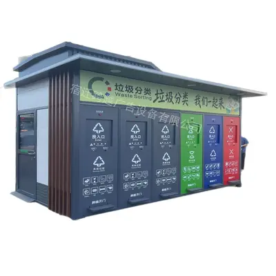 Smart Waste Sorting Station, Stainless Steel Outdoor Bin Shelter - 6