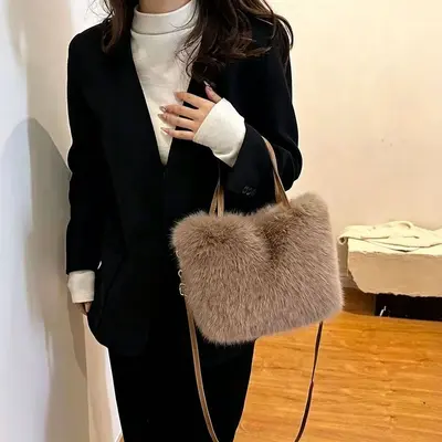 Damen-Umhängetasche aus Plüsch im Tote-Bag-Stil für Herbst und Winter