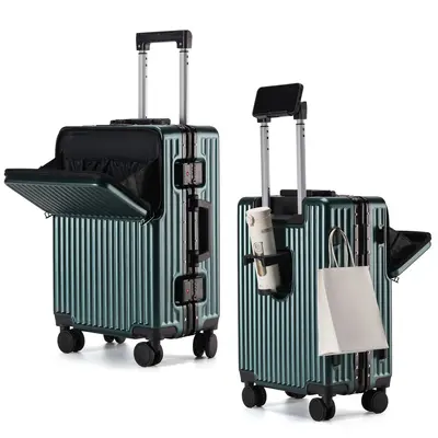 Front Opening Aluminum Frame Luggage Trolley 20 Inch Carry-on Suitcase Large Capacity Travel Silent Universal Wheel Spinner Password Lock Trunk - 13