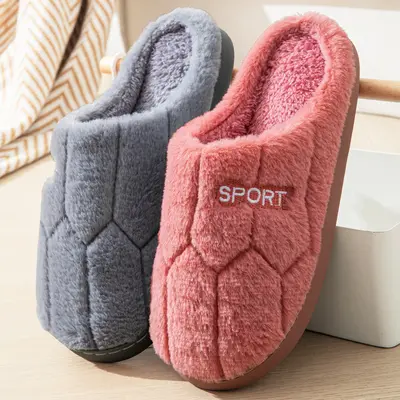 Kadın ve Erkek Kapalı Ev Terliği, Kalın Tabanlı Peluş, Kaymaz
