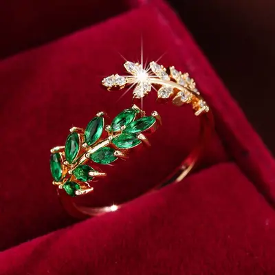 Beliebte, meistverkaufte, schlichte, modische und kreative Blatt- und Weizenähren-Design, elegant, leicht und luxuriös, vielseitiger offener Ring für den täglichen Gebrauch