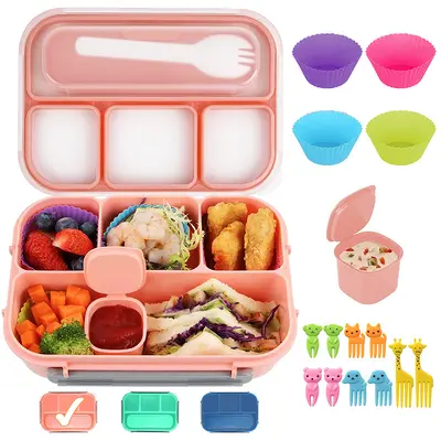 Amazon-Bestseller Kunststoff-Lunchbox, mikrowellengeeignet, Schul-Bento-Box für Schüler, 16-teiliges Set mit Fruchtspießen, unterteilte Mittagsbox