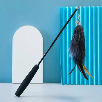 Retractable Cat Teaser Wand, Fox Fur Feather Replacement Head with Bell - 8