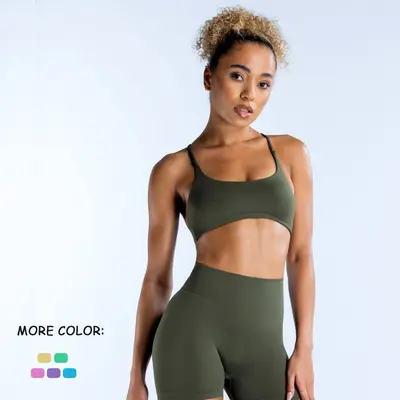 DFYNE Women's Seamless Open-Back Yoga Bra with Straps
