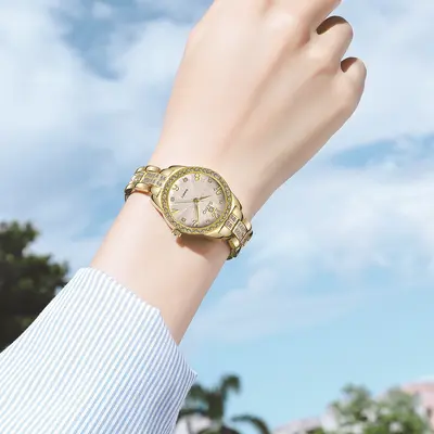 Women's quartz watch, rhinestone-inlaid, waterproof