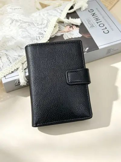 Erkek Kısa Cüzdan, PU Deri, Üç Katlı, Pasaportluklu, Büyük Kapasiteli - 5