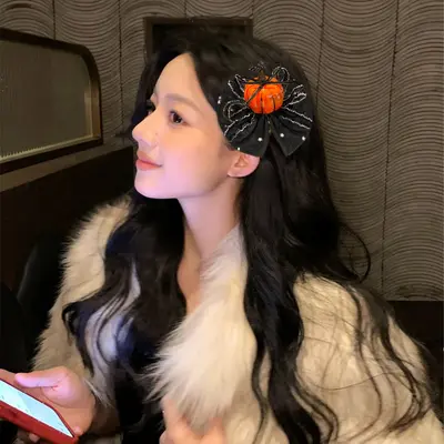 Halloween Pumpkin Hair Clip with Witch Hat