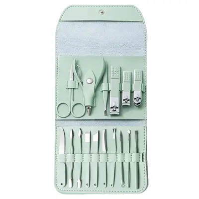 Manicure set 16 pieces, PU leather, nail and grooming tools