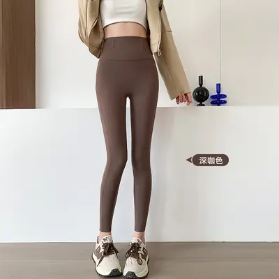 Kadın Yüksek Bel Kaşmir Tüylü Tayt, Elastik Karın Toplayıcı, Yoga Pantolonu - 9
