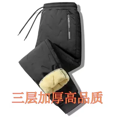 Men's Fleece-Lined Thickened Windproof Cotton Trousers, Lamb Wool Warm Casual Pants - 13