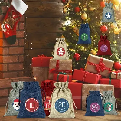 24-Pocket Reusable Christmas Advent Calendar Fabric Bags