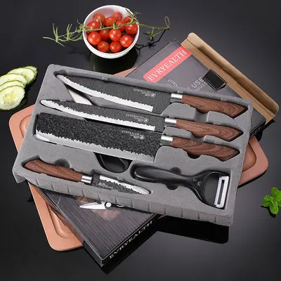 Messerset mit Kochmesser und Obstmesser, Holzmaserung Hammermuster - 4