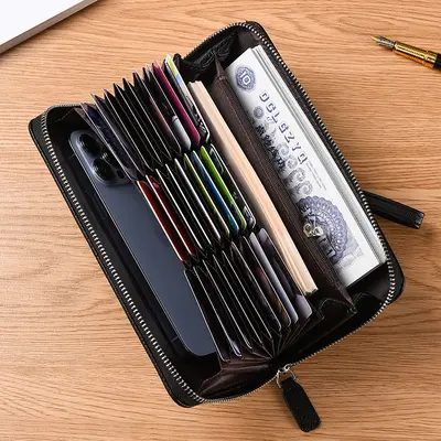 Men's Long Zip Wallet with Multiple Card Slots