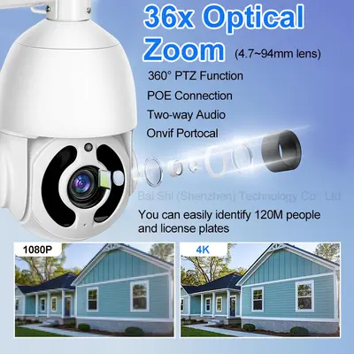 Çapraz Sınır Outdoor 360 Derece Optik Zoom IP Bulut PTZ Kapalı Devre Televizyon Kamerası Outdoor Full HD Infrared Gece Görüşü POE - 3