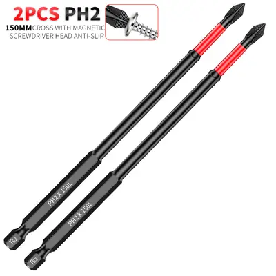 150mm 6 inç PH2 manyetik tornavida ucu S2 çelik 1/4 inç altıgen saplı - 8