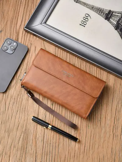 Men's Long Wallet, PU Leather, Multi-Card Slots, Phone Compartment - 1
