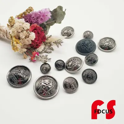 Metal Skull Buttons, Zinc Alloy, Hand-Stitched
