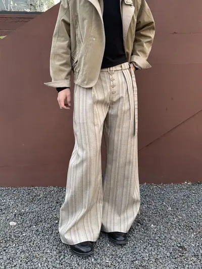Striped Wide-Leg Trousers, American Retro Snap-Button, Old Money Style