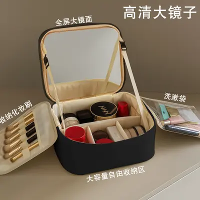 Makeup bag with mirror and LED light, portable organizer - 10