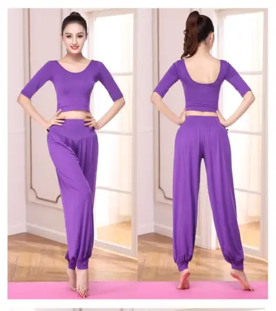 Lantern Pants Yoga Set, Modal Chest Pad Women's Dance Outfit, Loose Fit - 7