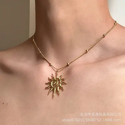 Bohemian Retro Sunflower Necklace for Women, Collarbone Chain