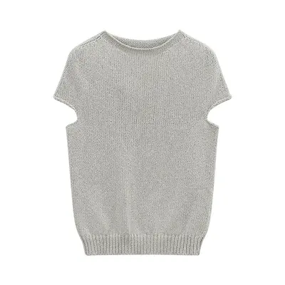 Damen-Rundhalspullover mit Struktur, Schulterfall, Kurzarm, Modell 04930 - 8
