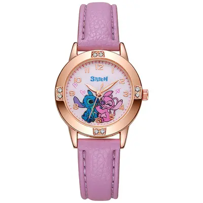 Cross-border Drop Shipping Rose Gold Diamond-Encrusted Leather Strap Women's Watch Student Watch Girls Wristwatch Junior High School Exam Watch