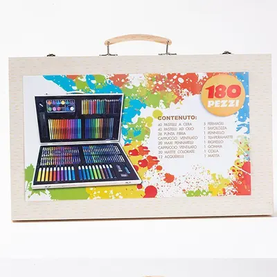 Okula dönüş sezonu 180 ahşap kutu boya fırçası suluboya kalem seti çocuk boyama sanatı pastel yağlı boya pastel alet hediye kutusu