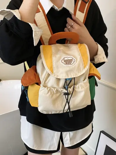 Korean-Style Women's Backpack, Drawstring, Lightweight, Colour-Block - 4