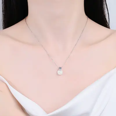 S925 gümüş inci kolye, mozanit taşlı - 5