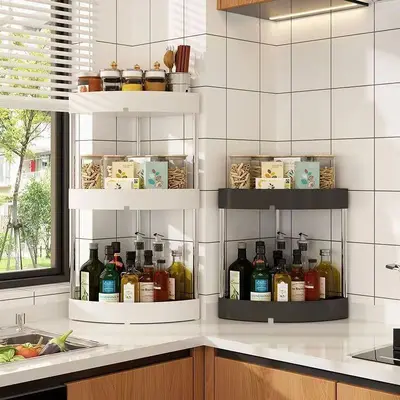 Kitchen corner spice rack desktop triangular storage shelf bathroom sink strainer cosmetic shelf