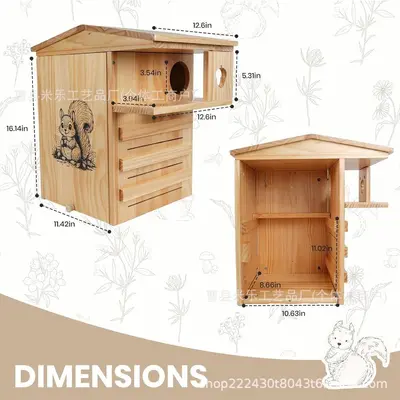 Solid Wood Squirrel Nest Box, Hanging Outdoor Habitat - 9