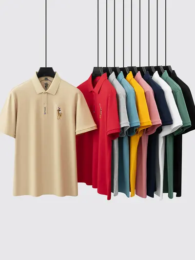 Men's Short Sleeve Polo Shirt, Solid Color, Moisture-Wicking