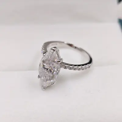 925 Sterling Silver 4 Carat Marquise Moissanite Ring for Women, Stackable - 7
