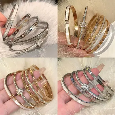 French-style zirconia geometric open bangle bracelet for women