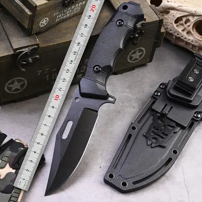 Outdoor Tactical Straight Knife, High Hardness, Multifunctional with Magnesium Rod