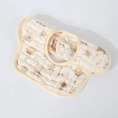 Baby Drool Bib, Class A Pure Cotton, Colored Edge Petal Print - 12