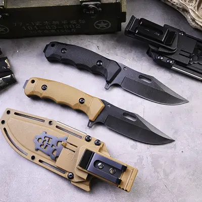 Outdoor Tactical Straight Knife, High Hardness, Multifunctional with Magnesium Rod