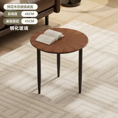 Round Glass Side Table with Wood Grain, for Small Apartments - 8