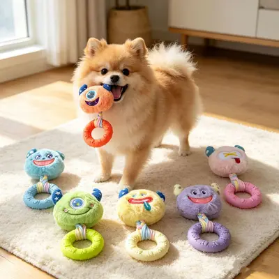 Langlebiges Hundespielzeug, quietschende Monster-Plüschfigur mit TPR-Kauring - 3