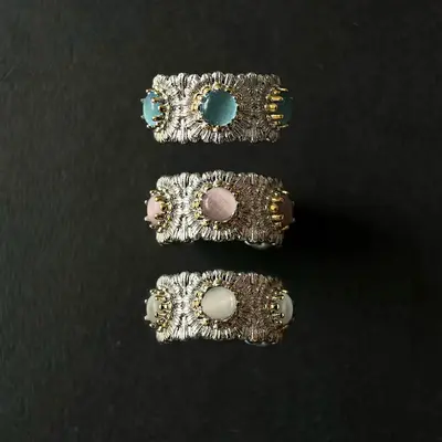 Italienisches Design Gänseblümchen Blütenring Farbedelstein Vintage Damenring