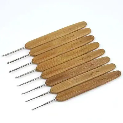 Häkelnadel-Set mit Bambusgriff, karbonisiert, runde Spitze, komplettes Set