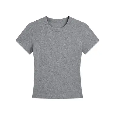 Women's Right Shoulder Short Sleeve T-Shirt French Round Neck 2025 Summer Short Elastic Thin Sexy Style Slimming Look Women's Short Top - 13