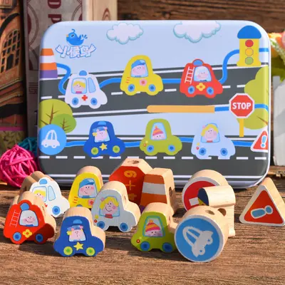 Cartoon Metal Box Wooden Bead Threading Toy - 3