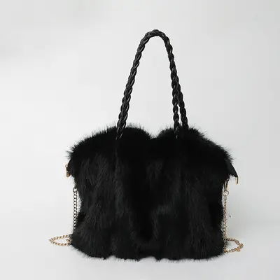 Women's Plush Bag, Faux Fox Fur Look Shoulder Crossbody Bag, Large Capacity Tote - 11