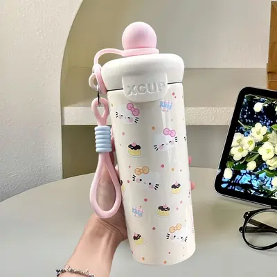 Yeni Model Float Ball Cup 316 Paslanmaz Çelik Termos Bardak Büyük Kapasite Su Bardağı Karikatür Yüksek Estetik Taşınabilir Askılı Pipet Bardak - 11