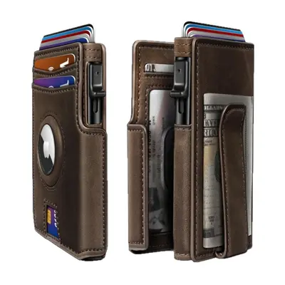 Genuine Leather Men's Bi-Fold Wallet with AirTag Aluminum Box - 6